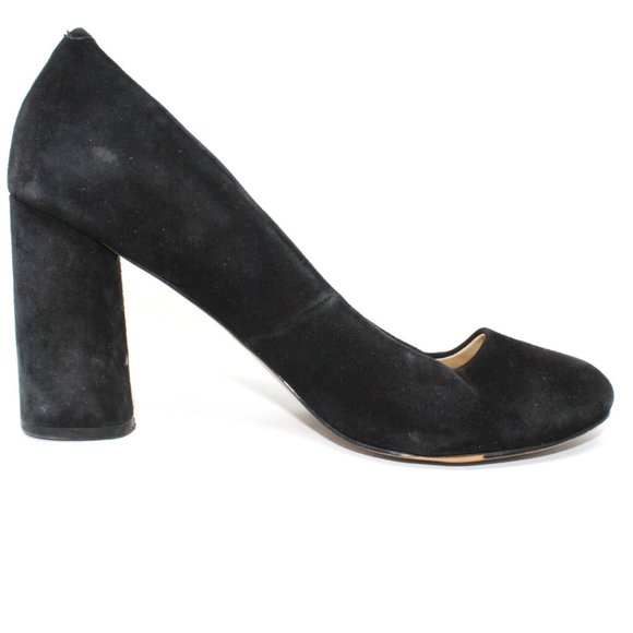ISOLA Womens Size 10M Black Suede Round Cap Toe Block High Heels Classic Pumps - Picture 9 of 14